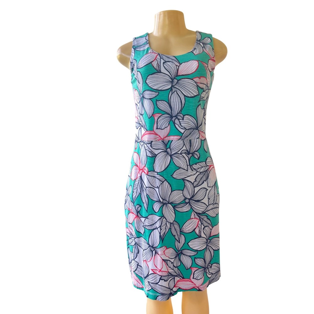 T By Talbots Dress Womens MP Green Multicolor Floral Cross Back Casual Sundress‎